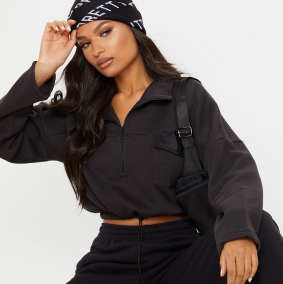 Half Zip Crop Sweatshirt - Picture 2 of 10